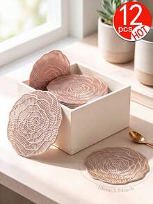 Tkvega • Home 12pcs Gold Embossed Coasters, PVC Material 3.94inch Round Coffee Cup Coasters, Washable, Easy To Clean, Wipeable, Non-Slip, Heat Resistant, Suitable For Room Decor, Home Table Decor, Home Decoration, Perfect For Holidays, Parties, Birthdays, Weddings And Dinner Parties - Multicolor - View 11