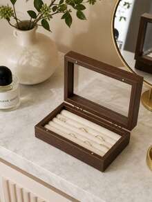 1 Piece Ring Jewelry Organizer, Wooden Transparent Display Box With Compartments, Suitable For Counter Display, Bedroom, Bathroom, And Accessory Storage, Can Hold Earrings, Necklaces, Bracelets, Dustproof Lid, - Multicolor - View 2