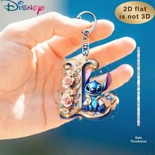 Disney Stitch Letter Embroidered Keychain, 26 'A-Z' Floral Cartoon Patterns, Acrylic Pendant With Chain, Suitable For Bags, Keys And Car Keys, Travel Accessory Gift, Cute Floral Keychain Design, Smooth Surface, Keychain, Decorative Keychain, Cartoon Keychain, Christmas Gift, Fan Gift, 2D Flat Gift, Holiday Gift, Home Decor - Multicolor - View 18