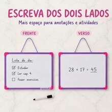 Quadro Branco Magnético Dupla Face 25x35cm com Caneta Apagador 2 Ímãs para Pendurar - Roxo - Visão 5