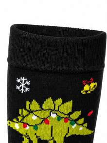 1 Pair Of Men Crew Sock, Christmas Dinosaur Sleigh Snowflake Pattern Socks, Soft Warm Fall Winter, Halloween Christmas Gift For Men For Woemn - Multicolor - View 5