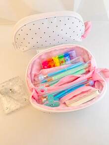 Polka‑Dot Print Pencil Case Detachable Star Glitter Card Pouch, Large Capacity Zipper Stationery Pen Pouch, Multi‑Purpose Storage Cosmetic Bag - Single Piece - View 8