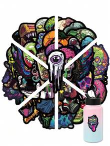 50Pcs PP Cool Colorful Skull Stickers, Graffiti‑Style Funny Patterns Of Skulls, Zombies And Halloween Monsters, Suitable For Journals, Water Bottles, Notebooks, Storage Boxes, Skateboards, Helmets, Luggage, Laptops - Multicolor - View 2