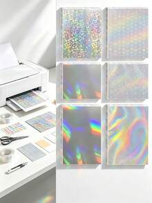 10/20/50pcs Holographic Laser Stickers, Printable Self-Adhesive Rainbow Glitter DIY Craft Stickers, Customizable Cuttable Labels For Planner, Gift Packaging, Phone Case, Notebook, Water Bottle Decoration - View 9