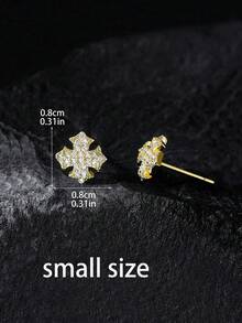 2件組時尚鋯石十字耳釘，精緻四角星與八角星耳環，適合宗教聚會與日常配戴 - 彩色 - 查看 4