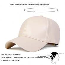 1pc Men's PU Leather Baseball Cap, Solid Color Adjustable Sun Protection Casual Hat, Suitable For Spring/Autumn Travel, Beach, Party - Beige - View 2