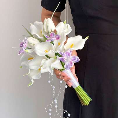 Ramo de flores artificiales de tulipán blanco para novia y dama de honor, fotografía de boda, accesorios de boda, ramo de mano de novia, flores artificiales para boda, decoración del hogar para el Día de San Valentín, regalo de cumpleaños y graduación