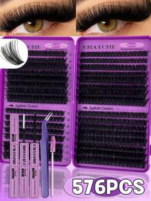 CMAYOME 576-Piece Mascara Set, D-Shaped Curled Tufted Lashes, Length Ranging From 10 To 168 Millimeters. Includes 30D To 150D Mixed Lashes. The Set Contains Mascara, Tweezers And Mascara Brush. Lashes, Lashes, Lash Tufts, Cat-Eye Lashes, Anime Lashes - Multicolor - View 2