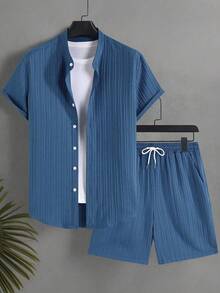 Men Shirt Co-Ords - Blue - View 4