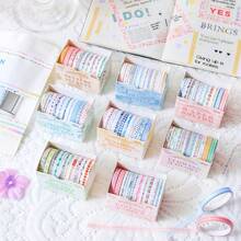 100 Rolls Boxed Slim Washi Tape Set, Fresh Floral Plaid & Text Patterns, Easy Tear & Stick, Scrapbook Border Decoration Material, DIY Collage Stickers, Multi-Color Artistic Decorative Tape - A - View 4
