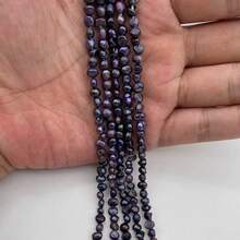 3-4mm 黑紫色藍色馬鈴薯形淡水珍珠 DIY 配件 1 串 長度 36cm/14.17inch，孔徑 0.7mm - 黑紫色 - 查看 4