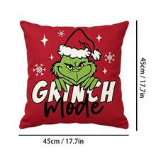 The Grinch 1pc Christmas Pillow Case 45x45cm Red Green Monster Christmas Hat Pattern Hidden Zipper Holiday Decor Sofa Cushion Cover - Christmas Style - View 4