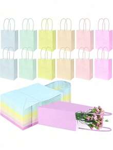 12pcs - Tas Tote Kertas Kraft Putih Macaron Segar, Tas Kertas Warna Solid, Tekstur Tas Kertas Kraft Sederhana, Tas Tote Serbaguna, Tas Penyimpanan Universal, Tas Hadiah Kreatif, Kemasan Hadiah - Beraneka warna - View 2