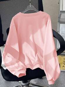 Girls' Autumn And Winter 2 Pieces Set, Sweet-Style Heart Print Crewneck Sweatshirt And Faux Denim Wide-Leg Pants, Versatile Outfit. - Pink - View 6