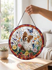 1pc Custom Pet Photo And Text Hanging Ornament,Round Window Wall Hanging Ornament With Metal Chain,Personalized Pet Loss Memorial Sympathy Keepsake Gift For Dog Cat Pet Lovers Home Decor - Multicolor - View 3