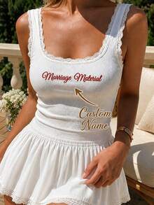 Personalized Embroidered Lace Tank Top, Custom Embroidery Modal Tank Bridal Shower Gift, Engagement Gift Bachelorette Party, New Mrs. Tank - Multicolor - View 2