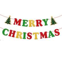 Red Green Gold Merry Christmas Banner Decor‑Glitter Paper Banner For Xmas Indoor, Home Office Party Fireplace Mantle Farmhouse Decor - Multicolor - View 6