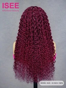 ISEE Hair 99J Burgundy Color Water Wave Half Wig Human Hair 14-28 Inch 180% Density Natural Wave Texture Full & Bouncy Protective Style Adjustable Straps Easy Install Beginner Friendly Daily Wear - S99J - View 4