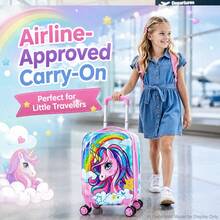 Kids Hardside Rolling Suitcase, Cute Rainbow Unicorn Graphic Spinner Luggage For Girls Travel Carry‑On Case - Pink - View 6
