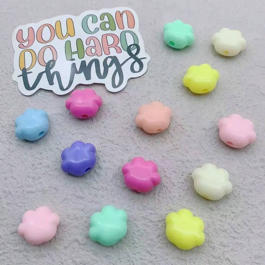 50PCS/100PCS Acrylic Colorful 3D Cat Paw Beads, Macaron Candy Color Cat Paw Shaped Beads, Suitable For Handmade DIY Beaded Jewelry, Bag Chain, Pendant, Accessories, Crafts Making - Colorful 3D Cat Paw Beads - View 1