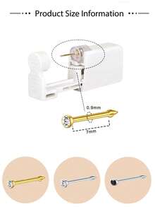 2Pcs Nose Piercing Kit, Disposable Sterile Self Nose Piercing Gun With Stud, Portable Stud Gun Kit (SILVER&GOLD&WHITE) - Multicolor - View 6