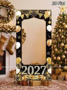 1件 2027新年黑金色氣球拍照背景布，新年快樂派對背景裝飾，新年橫幅，新年拍照背景，新年拍照道具，新年派對用品，新年派對裝飾，新年快樂，新年裝飾，新年佈置，新年禮物，居家新年裝飾，新年，拍照道具，2027新年，新年禮物，冬季 - 黑金新年 - 查看 5