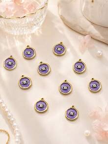10pcs Stainless Steel 18K Gold Plated Evil Eye Series Large Eye Oil-Filled Embossed Pendant Set, Halloween DIY Necklace Bracelet Anklet Earring Accessories - Multicolor - View 11