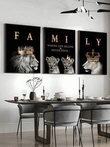 3pcs Modern Abstract Lion Family Inspirational Quote Wall Art Canvas Painting, Suitable For Living Room Decor, Frameless - Multicolor - View 8
