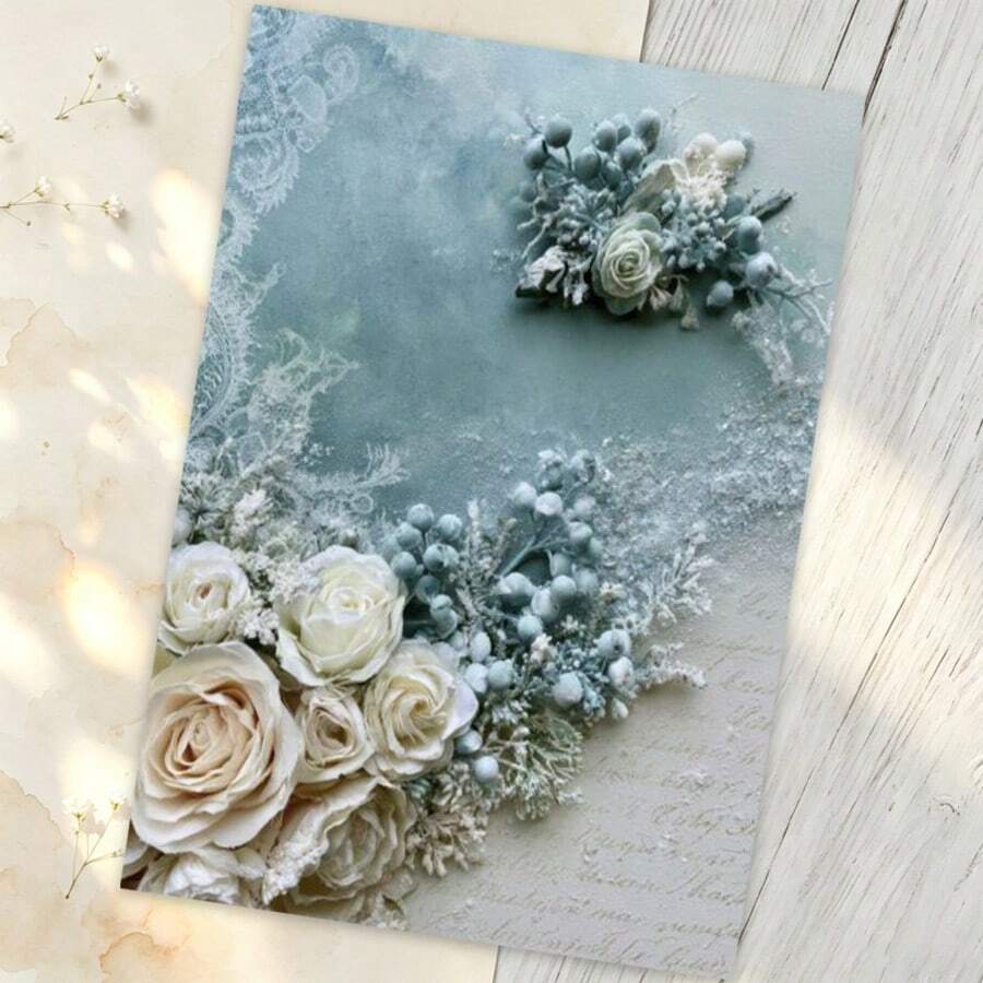 Floral Romantic Stationery, 30 Sheets/Pack, Cool Tone Floral Art, Exquisite Printed Pattern, High Quality Multi-Purpose Letter Paper, Multiple Other Theme Styles Available - Rectangle - View 1