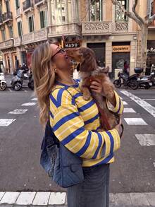 HoloChill Halloween Women's Young Influencer Casual Style Solid Color College Style Striped Knit Crew Neck Long Sleeve Top Vintage Regular Hem Ribbed Knit Sweatshirt Fall/Winter Casual 2026 New Pullover Sweatshirt Women's Autumn/Winter Outfit Women's Outing Top Women's Elegant Top Back To School Season Fall/Winter Luxury Christmas - Yellow - View 2