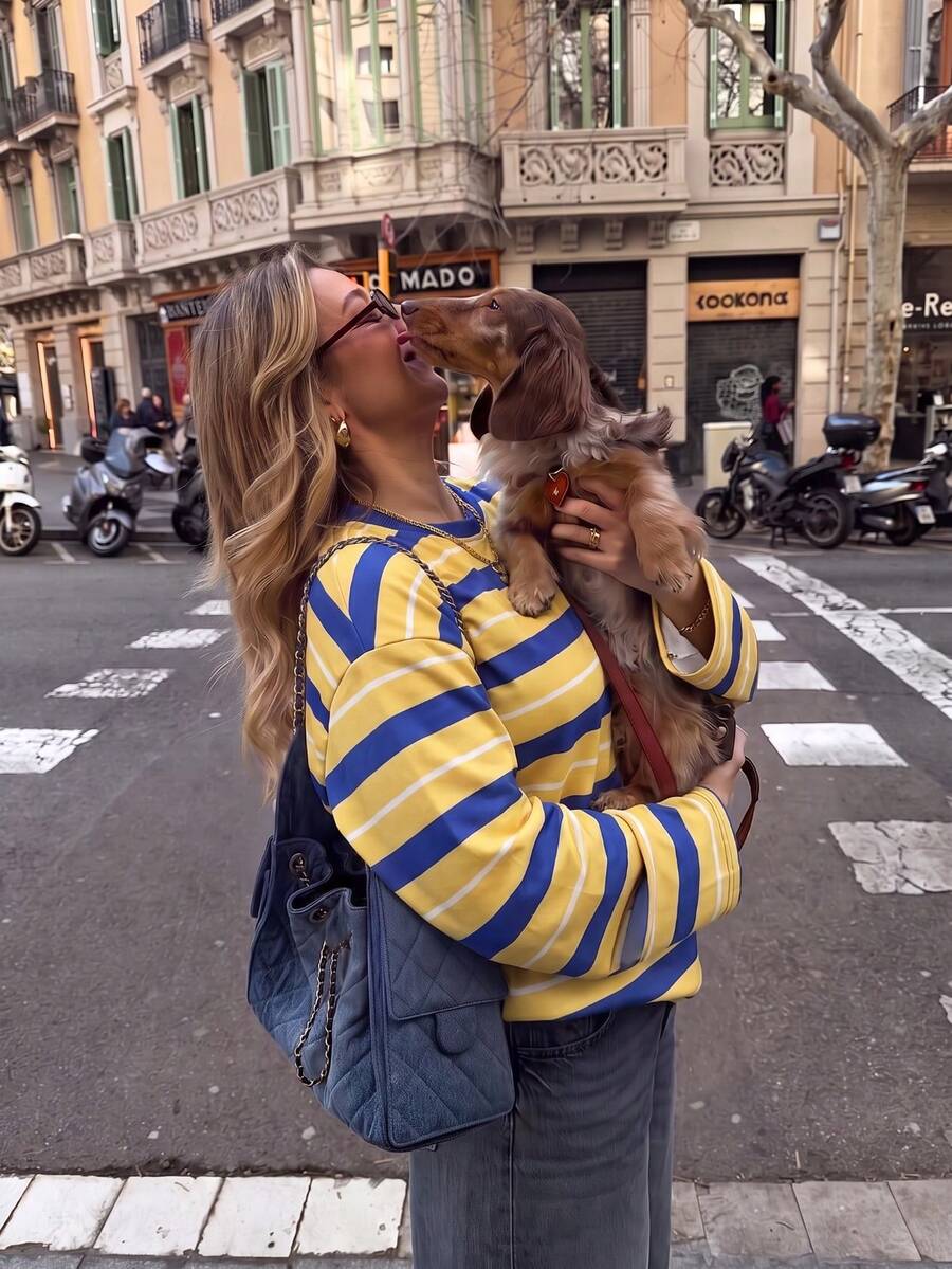 HoloChill Halloween Women's Young Influencer Casual Style Solid Color College Style Striped Knit Crew Neck Long Sleeve Top Vintage Regular Hem Ribbed Knit Sweatshirt Fall/Winter Casual 2026 New Pullover Sweatshirt Women's Autumn/Winter Outfit Women's Outing Top Women's Elegant Top Back To School Season Fall/Winter Luxury Christmas