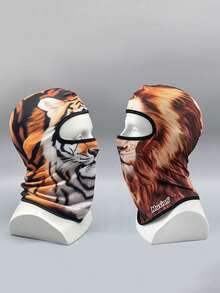 1-3pcs Realistic Animal Print Balaclava Face Mask, Tiger Leopard Lion Leopard Pattern Full Head Cover, 3D Animal Graphic Full Face Mask, Creative Beast Design Balaclava, Breathable Helmet Liner, Suitable For Motorcycle Riding And Outdoor Sports - Multicolor - View 4