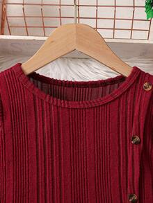 Girls' Spring/Autumn New Christmas Fashion Casual Long Sleeve Dress - Burgundy - View 3