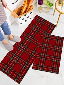 1/2pcs Christmas Floor Mat, Red Buffalo Plaid Pattern, Vintage Diatomaceous Earth Mat, Super Absorbent, Non-Slip, Perfect For Bathroom, Kitchen And Dining Room, Quick Drying, Perfect Gift For Home Decor And Bathroom Mat, Christmas Holiday Gift! - Multicolor - View 5