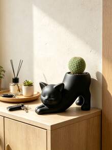 Unique Tail-Less Cat Planter, Cute Indoor Succulent Pot, Animal Theme Home Decor Planter, Creative Bonsai Pot - Ideal Gift; Charming Decoration For Office Desk, Room And Home - Multicolor - View 6
