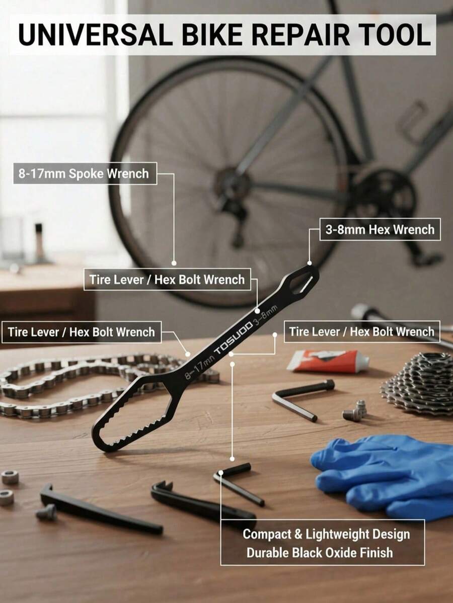 TOSUOD Multi-Function Double-Head Universal Wrench: 3-17mm Self-Tightening Adjustable, 3.5mm Thickened High Carbon Steel, Car/Bicycle/Home Repair DIY Black Portable Tool - Multicolor - View 1