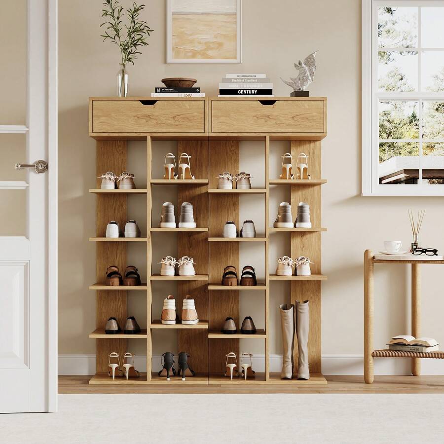 Display Cabinet Made Of Wood With 1 Drawer With Storage Multifunctional Natural For Living Room And Dining Area - Natural - View 1