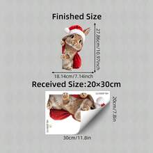 BRUP 1pc Cute Santa Hat Rabbit Static Cling Window Sticker, Glass Sticker, Double‑Sided Visible Reusable Decal, Christmas Animal Pattern, Xmas Decor For Home, Cafe, Shop Glass Window, Holiday Party Ornament - Multicolor - View 2