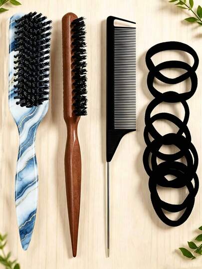 Juego de 8 piezas de peines de plástico - Incluye 3 peines de espalda lisa y 5 ligas para el cabello, unisex, adecuado para peinado de coletas de mujer/arreglo de barba de hombre, bandas elásticas para el cabello, ligas para el baño, suaviza el cabello encrespado y esponjoso, peines de diseño de coleta ancha, accesorios de viaje, accesorios de crucero, regreso a la escuela, artículos esenciales para el baño, regalos de cumpleaños para mujeres, regalos de Navidad, regalos de Halloween, regalos para maestros, regalos para damas de honor, decoraciones de Halloween, creación de peinados festivos