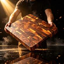 End Grain Solid Wood Cutting Board, Heavy Duty Kitchen Chopping Board, Integrated Serving And Prep Board, With Transparent Non-Slip Silicone Pad, With Grooved Handle Solid Wood Kitchen Cutting Board, Suitable For Meat, Cheese, Bread Prep And Serving - Multicolor - View 5