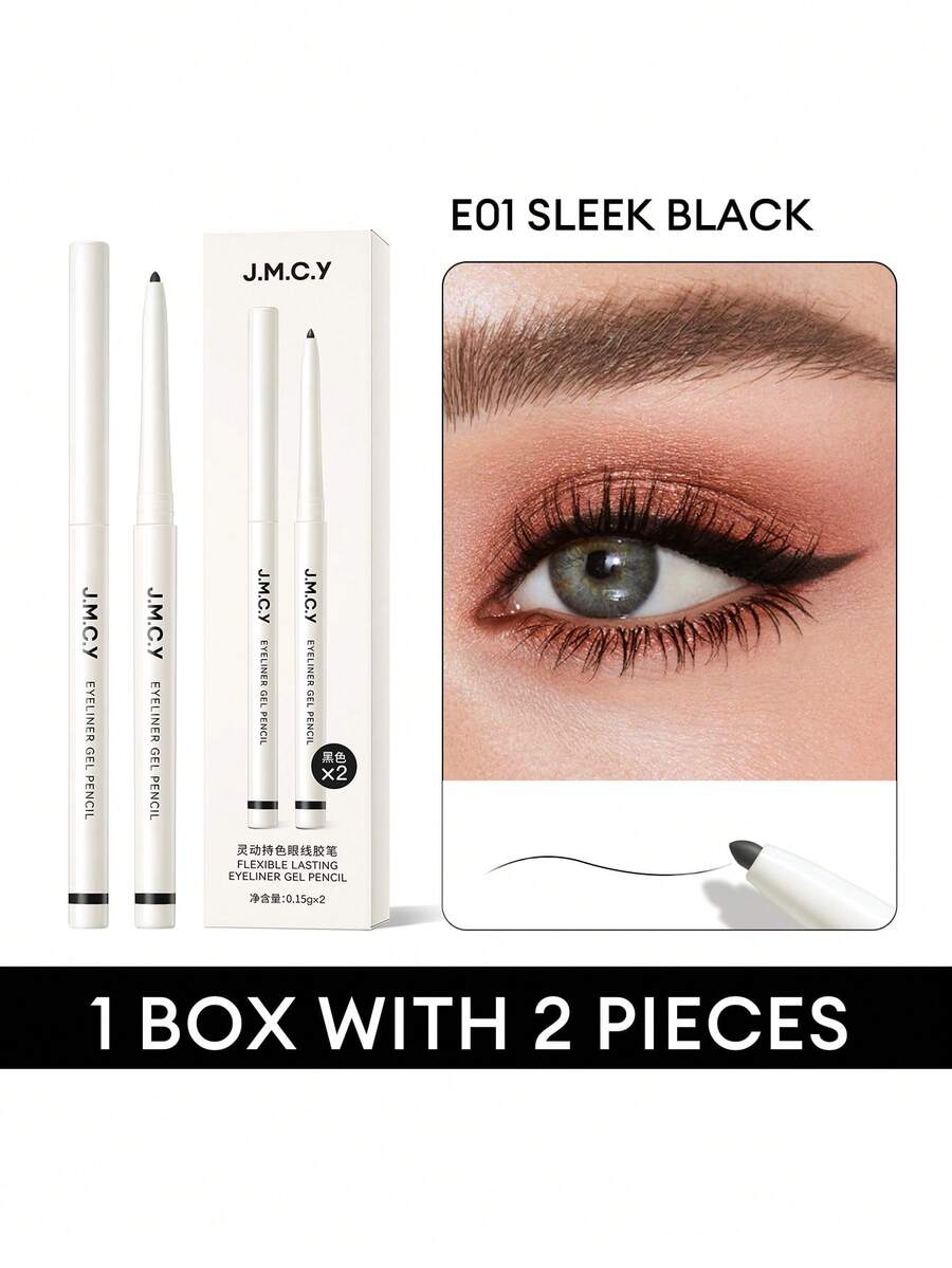 J.M.C.Y 2pcs Slim Eyeliner Pencil Set, Waterproof, Sweat-Proof, Long-Lasting, Smudge-Proof, Black & Brown, Smooth & Pigmented, Essential For Autumn/Winter Makeup, Natural Look, Beginner-Friendly, Anti-Breakage, Daily Commute, Halloween, Christmas
