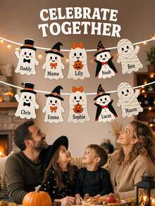 Custom Text Ghost Banner, Personalized Halloween Party Garland With Ghost Characters, Name Bunting For Halloween Parties, Home Decor, Trick Or Treat Celebration Decoration, Halloween Party Banner, Custom Ghost Garland For Kids And Adults. - Multicolor - View 6