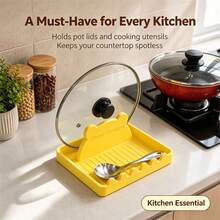 Bear-Shaped Pot Lid Holder, 2-In-1 Kitchen Utensil Rack With Drip Tray, Cute Kitchen Storage Rack For Spoons And Spatulas, Countertop Organizer - Yellow - View 2