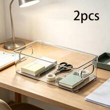 Cajas organizadoras combinadas: cajones de escritorio y bandeja transparente para nevera, almacenamiento multifunción para maquillaje, papelería y alimentos, prácticas asas y compartimentos separados para casa y oficina - A - Ver 12