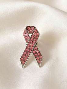 Pink Ribbon Brooch, Enamel Lapel Pin, Pink Hope Ribbon Metal Badge - Pink - View 4