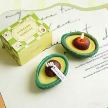 1Pc Avocado‑Shaped Scented Candle, Handmade Fruit Aromatherapy Soy Wax Candle, Ins Home Decor Atmosphere Candle, Birthday Gift Photo Prop - Green Avocado - View 3