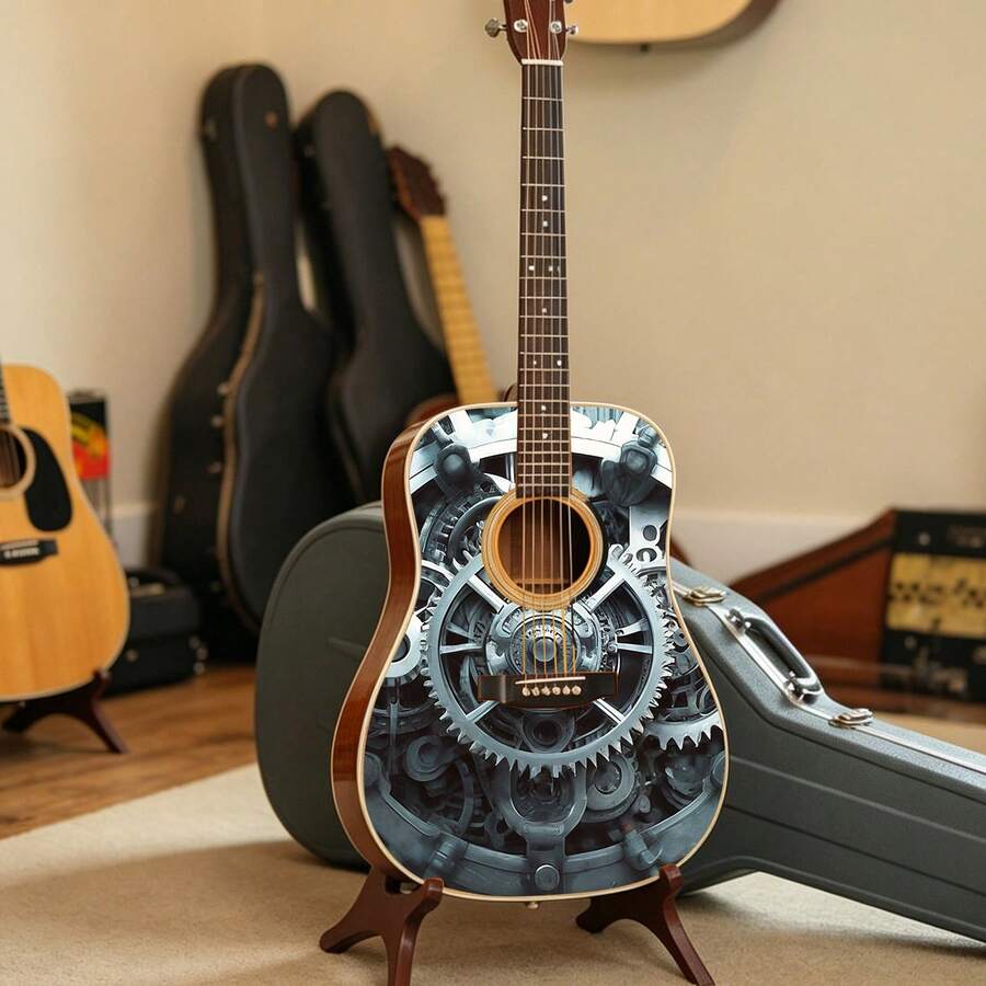 1pc Personalized Pattern Guitar Body Protector Sticker, Creative DIY Decal, Waterproof Self-Adhesive Wear-Resistant, Universal Modification Decoration Sticker For Acoustic Guitar, Electric Guitar, Ukulele - Black - View 1