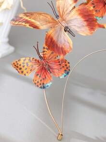1pc Fairycore Orange Butterfly Floral Flower Crown 3D Monarch Butterfly Headband Woodland Fairy Cosplay Prom Party Hair Props - Coral Orange - View 8