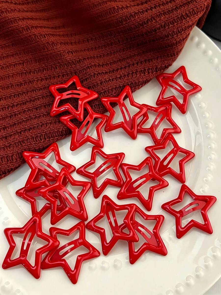 8pcs Red Metal Star Hair Clips For Women, Sweet Pentagram Hair Accessories Suitable For Daily Use - Red - View 1