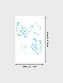 1 Sheet Pastel Gradient Butterfly Temporary Tattoo Sticker, Cute Sparkle Heart Star Pattern Waterproof Fake Tattoo For Shoulder Arm Body Decor For Girls - Multicolor - View 6